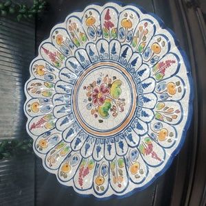 Hand Painted Ceramic Wall Plate With Raised Design